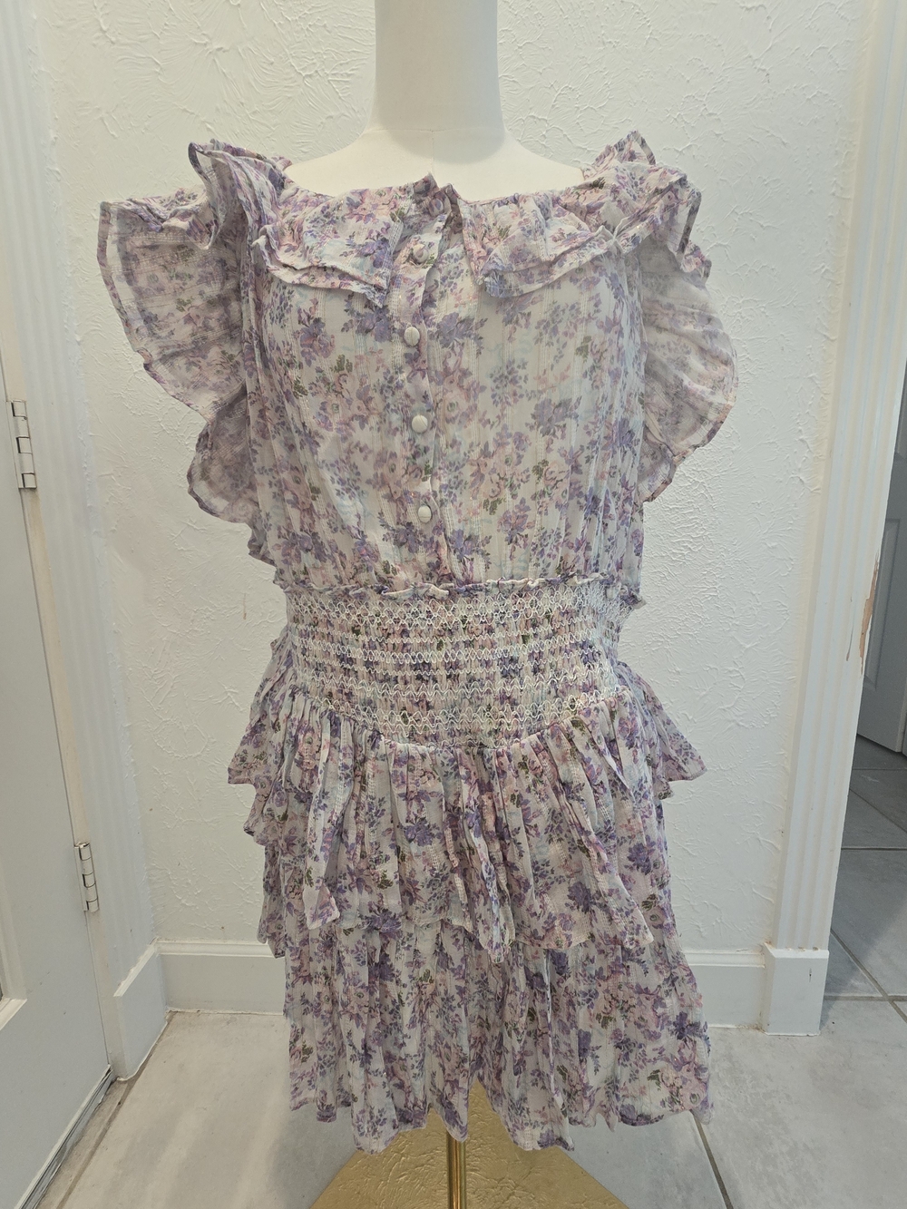 LoveShackFancy Pastel Floral Ruffle Mini Dress Size L